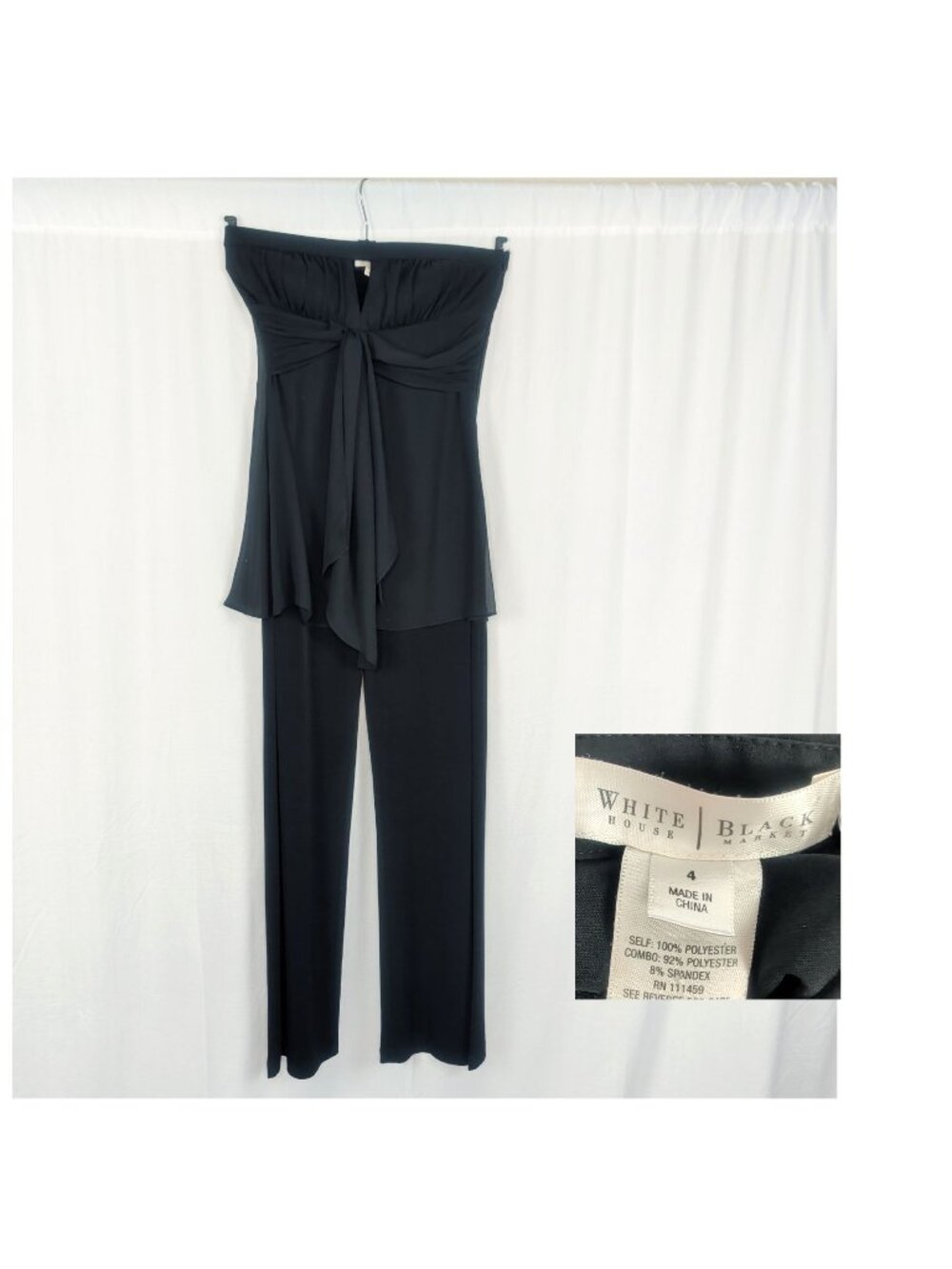 WHBM Dressy Jumpsuit 4 Small Chiffon Strapless Pants Formal Black